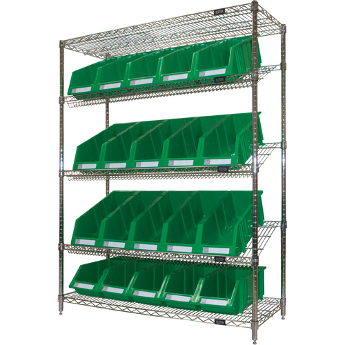 &eacute;tag&egrave;re en treillis m&eacute;tallique &agrave; tablettes inclin&eacute;es avec bacs, Tiers 5, 48" la x 63" h x 18" p Ottawa Fastener Supply