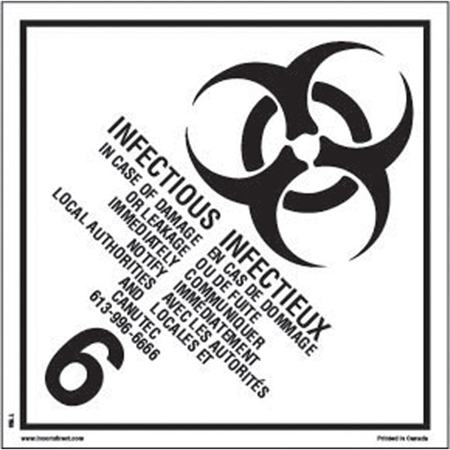 TDG Shipping Labels, Class 6.2, Infectious Substances, Paper Ottawa Fastener Supply