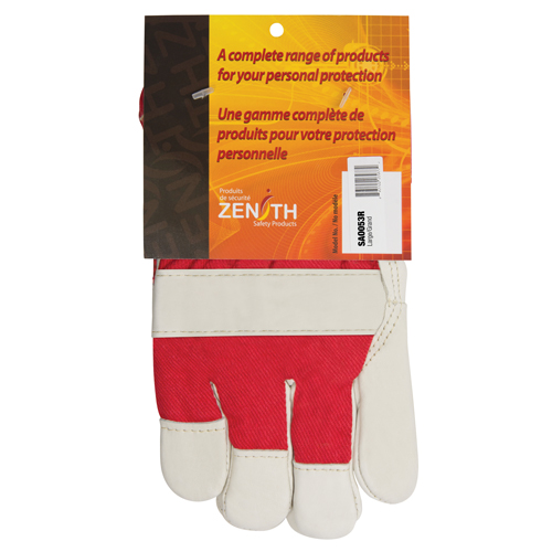 Gants d'ajusteur rouge & blanc doubl&eacute;s pour l'hiver de premi&egrave;re qualit&eacute;, Grand, Paume en Cuir fleur de vache, Doublure en Boa Ottawa Fastener Supply