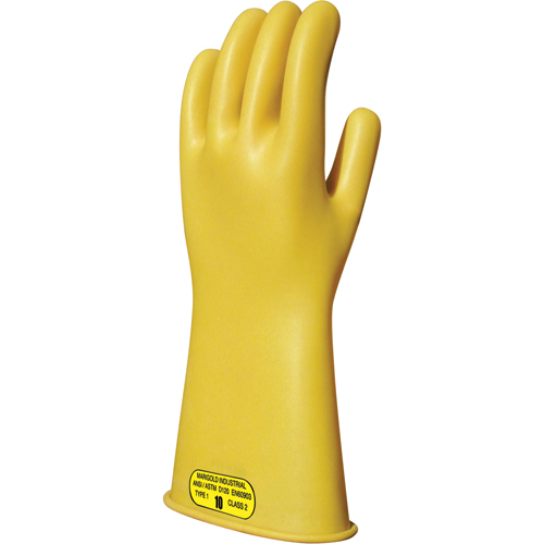 Yellow Natural Rubber Insulating Gloves, ASTM Class 2, Size 8, 14" L Ottawa Fastener Supply