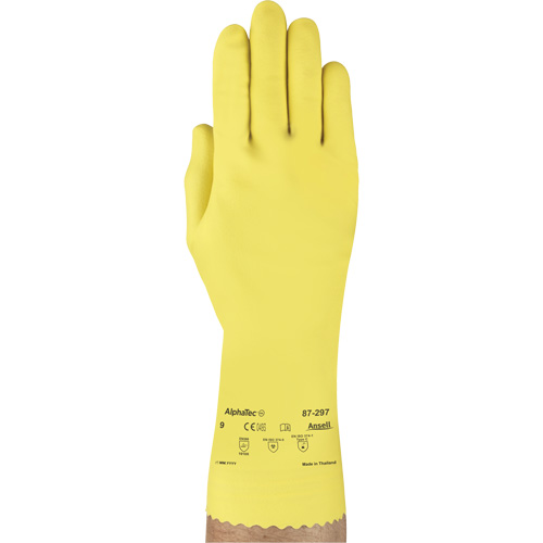 VersaTouch&reg; 297 Gloves, Size X-Large/10, 12" L, Rubber Latex, Flock-Lined Inner Lining, 20-mil Ottawa Fastener Supply