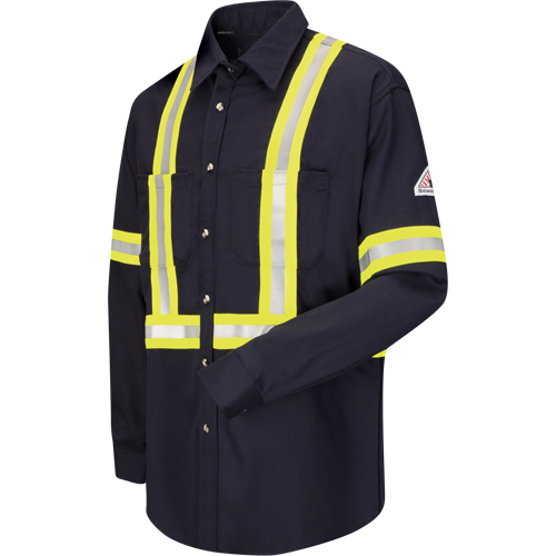 Work Shirt with Reflective Trim, Cotton/Nylon, Medium, High Visibility Orange Ottawa Fastener Supply