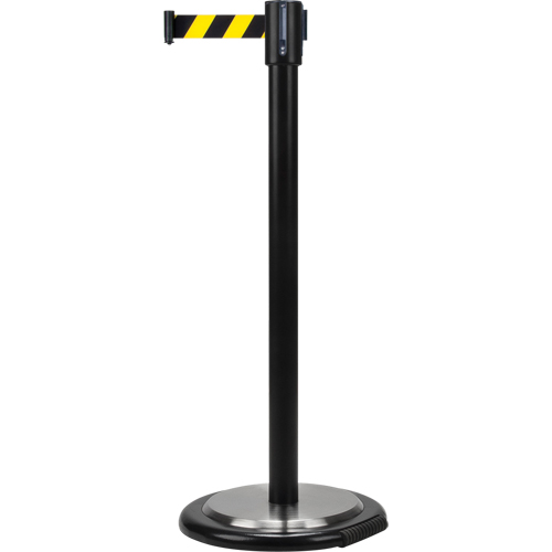 Free-Standing Crowd Control Barrier, Steel, 35" H, Black/Yellow Tape, 7' Tape Length Ottawa Fastener Supply