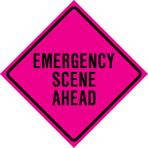 Enseigne enroulable de circulation  Emergency Scene Ahead , 36" x 36", Vinyle, Anglais Ottawa Fastener Supply