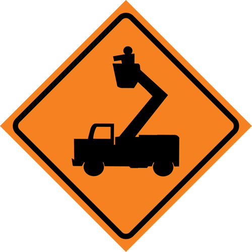 Man in Elevated Bucket Roll-Up Traffic Sign, 29-1/2" x 29-1/2", Vinyl, Pictogram Ottawa Fastener Supply
