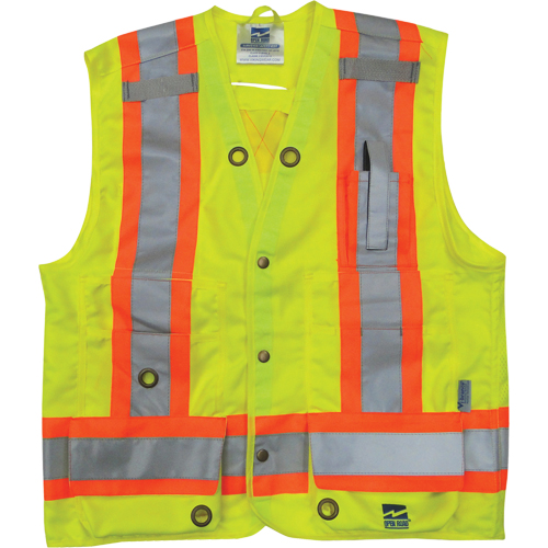 Veste de s&eacute;curit&eacute; pour arpenteur, Jaune lime haute visibilit&eacute;, Petit, Polyester Ottawa Fastener Supply