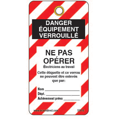 Lockout Tags, Plastic, 3" W x 5-3/4" H, French Ottawa Fastener Supply