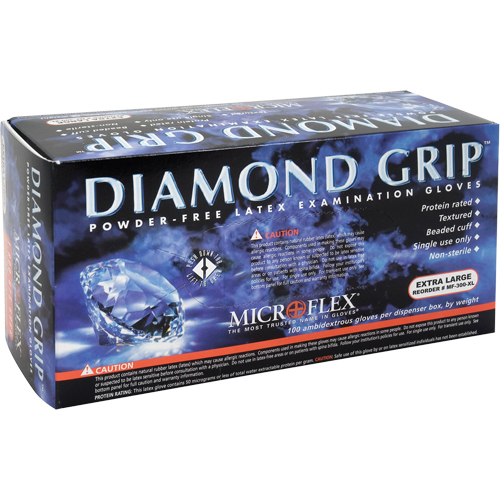 Diamond Grip Examination Gloves, X-Large, Latex, 8-mil, Powder-Free, Natural, Class 2 Ottawa Fastener Supply