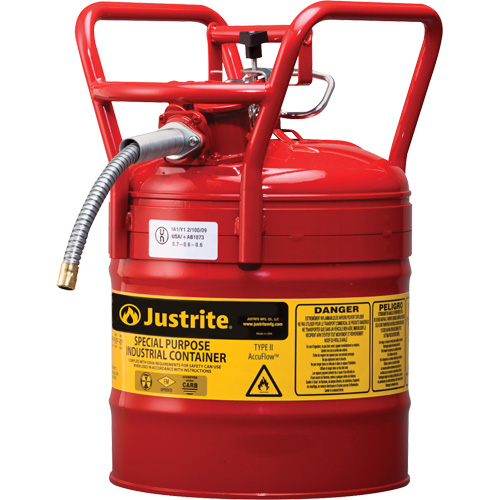 Bidons s&eacute;curitaires D.O.T. de AccuFlow, Type II, Acier, 5 gal. US, Rouge, Homologu&eacute; FM Ottawa Fastener Supply
