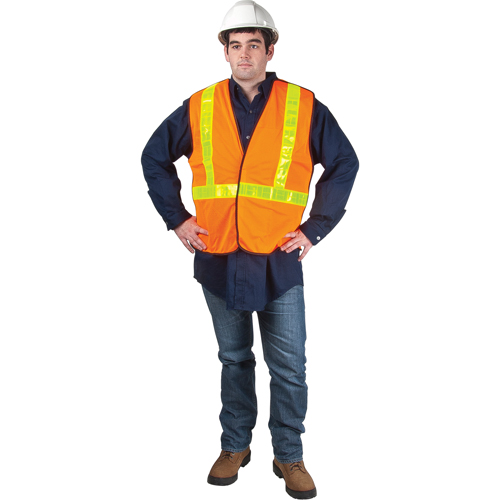5-Point Tear-Away Traffic Safety Vest, High Visibility Orange, Medium, Polyester Ottawa Fastener Supply