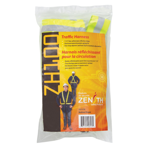 Standard-Duty Safety Harness, High Visibility Lime-Yellow, Silver Reflective Colour, Medium Ottawa Fastener Supply