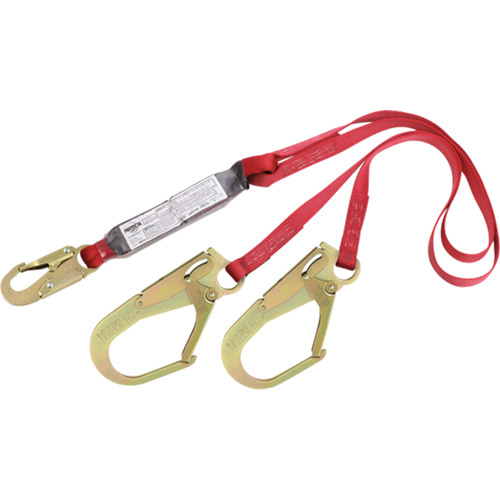 PRO Shock Absorbing Lanyards, 6', Rebar Hook Center, Snap Hook Leg Ends, Polyester Ottawa Fastener Supply