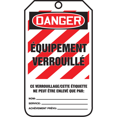 &eacute;tiquettes de verrouillage, Papier cartonn&eacute;, 3-3/8" la x 5-7/8" h, Français Ottawa Fastener Supply