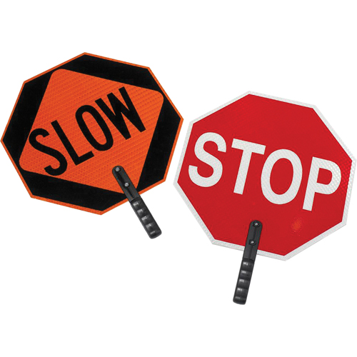 Double-Sided "Stop/Slow" Traffic Control Sign, 18" x 18", Plastic, English with Pictogram Ottawa Fastener Supply