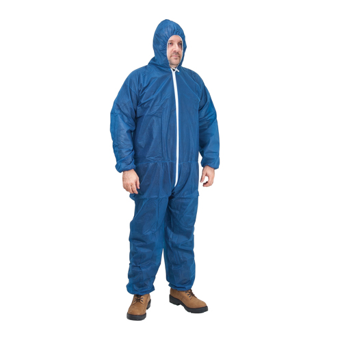 Hooded Coveralls, Medium, Blue, Polypropylene Ottawa Fastener Supply