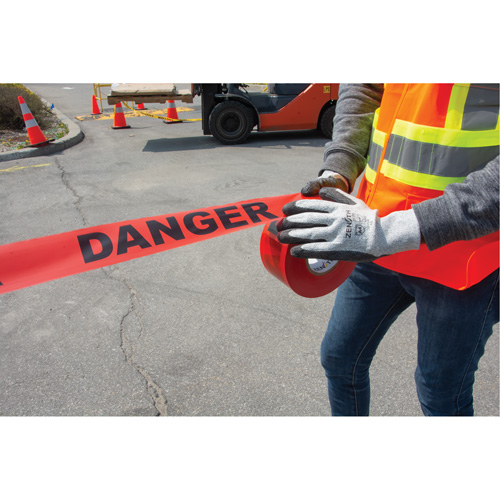 "Danger" Barricade Tape, Bilingual, 3" W x 1000' L, 1.5 mils, Black on Red Ottawa Fastener Supply