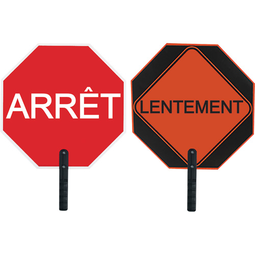 Double-Sided "Arr&ecirc;t/Lentement" Traffic Control Sign, 18" x 18", Aluminum, French with Pictogram Ottawa Fastener Supply