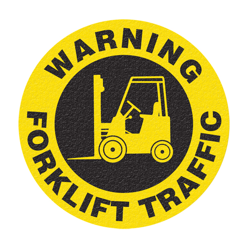 Panneau de signalisation au sol  Warning Forklift Traffic , Adh&eacute;sif, Anglais avec pictogramme Ottawa Fastener Supply