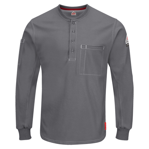 Excel FR&reg; Long Sleeve Henley Shirts, Small, Grey Ottawa Fastener Supply