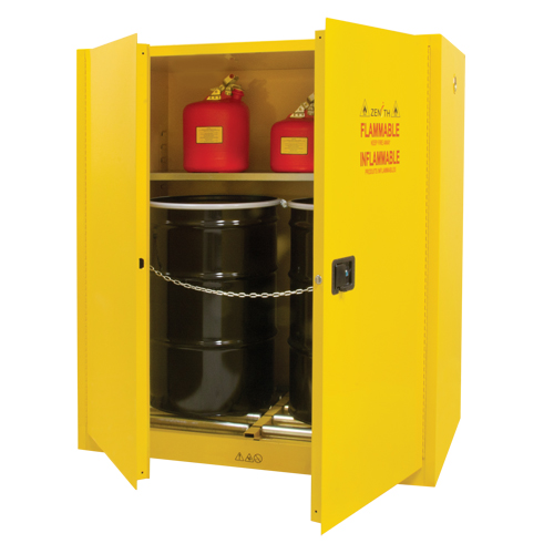 Vertical Drum Storage Cabinet, 110 US gal. Cap., 2 Drums, Yellow Ottawa Fastener Supply