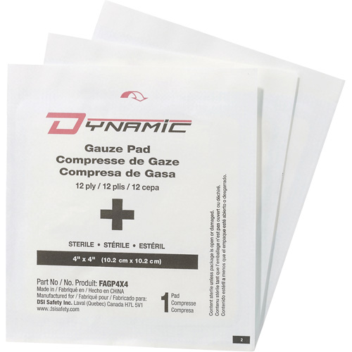 Dynamic Gauze, Pad, 4" L x 4" W, Sterile, Medical Device Class 1 Ottawa Fastener Supply