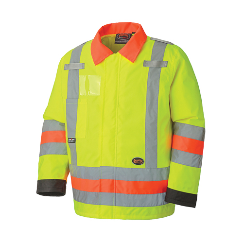 6037 Traffic Control Waterproof Safety Jacket, Polyester, High Visibility Lime-Yellow, X-Small Ottawa Fastener Supply