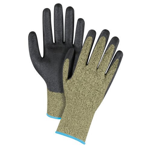 Gants &eacute;lastiques sans coutures r&eacute;sistants &agrave; la coupe noir & jaune, Taille T-Grand/10, Calibre 13, Rev&ecirc;tement Mousse de nitrile, Enveloppe en Aramide, ASTM ANSI niveau A6 Ottawa Fastener Supply