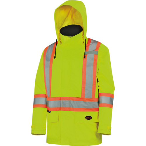 5596 High-Visibility Lightweight Waterproof Safety Jacket with Detachable Hood, Polyester, High Visibility Lime-Yellow, Medium Ottawa Fastener Supply