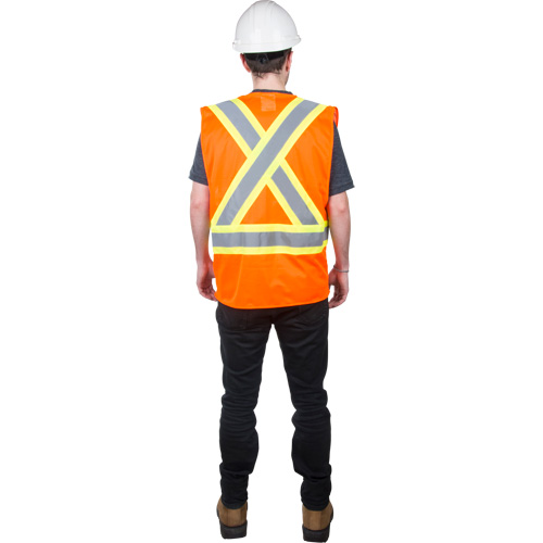 Traffic Safety Vest, High Visibility Orange, Medium, Polyester Ottawa Fastener Supply