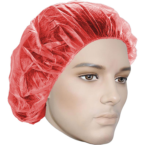 Bouffant Caps, Polypropylene, 21", Red Ottawa Fastener Supply