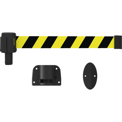 PLUS Wall Mount Barrier System, Plastic, Screw Mount, 15', Black and Yellow Tape Ottawa Fastener Supply