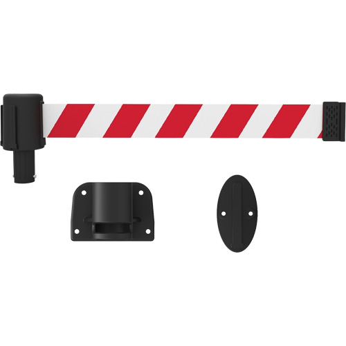 PLUS Wall Mount Barrier System, Plastic, Screw Mount, 15', Red and White Tape Ottawa Fastener Supply