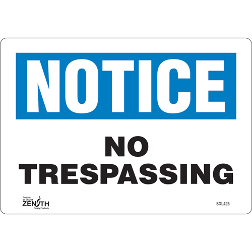 Enseigne No Trespassing, 7" x 10", Vinyle, Anglais Ottawa Fastener Supply