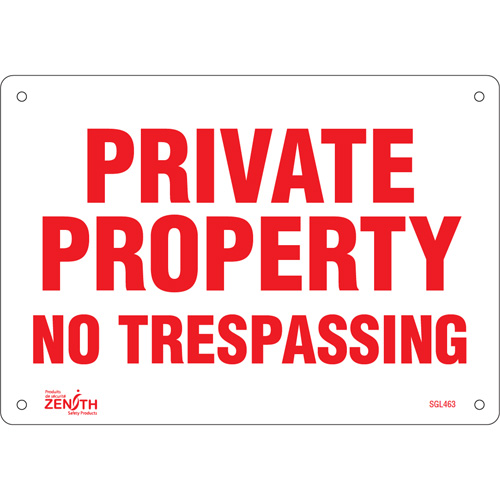 "Private Property" Sign, 7" x 10", Aluminum, English Ottawa Fastener Supply