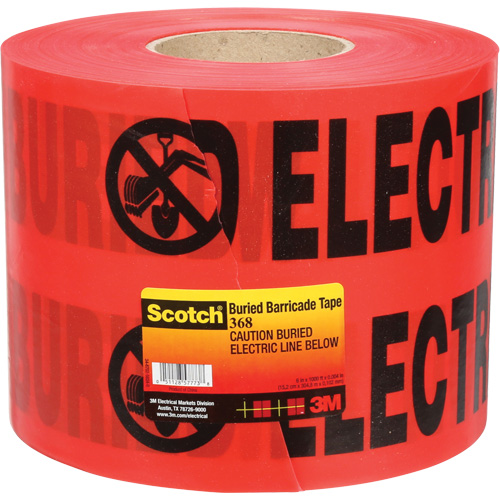 Scotch&reg; Buried Barricade Tape, English, 6" W x 1000' L, 4 mils, Black on Red Ottawa Fastener Supply