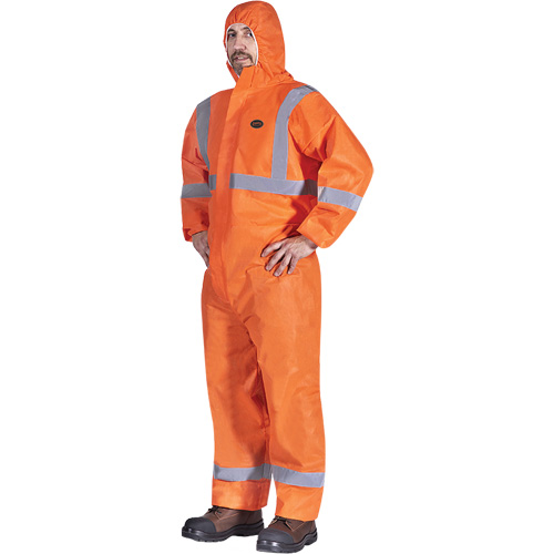 2077 Hooded Coveralls with Reflective Tape, Small, Orange, SMS Ottawa Fastener Supply