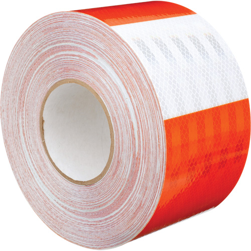 High Intensity Prismatic Grade Barricade Sheeting, 4" W x 150' L, 19 mils, Orange and White Ottawa Fastener Supply