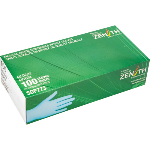 Puncture-Resistant Medical-Grade Disposable Gloves, Medium, Nitrile, 4.5-mil, Powder-Free, Blue, Class 2 Ottawa Fastener Supply