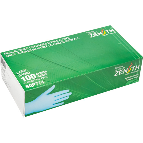 Puncture-Resistant Medical-Grade Disposable Gloves, Large, Nitrile, 4.5-mil, Powder-Free, Blue, Class 2 Ottawa Fastener Supply