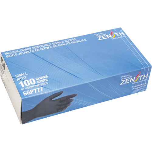 Puncture-Resistant Medical-Grade Disposable Gloves, Small, Nitrile, 5-mil, Powder-Free, Black, Class 2 Ottawa Fastener Supply