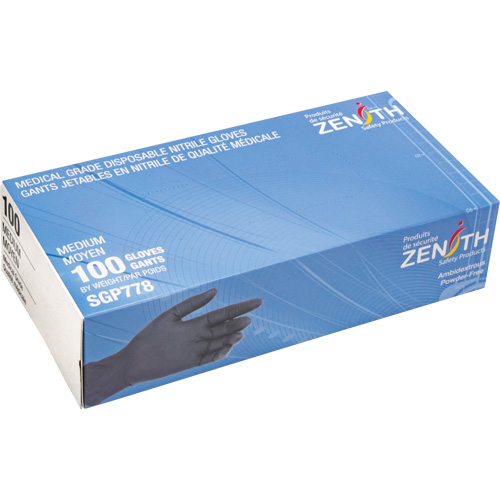 Puncture-Resistant Medical-Grade Disposable Gloves, Medium, Nitrile, 5-mil, Powder-Free, Black, Class 2 Ottawa Fastener Supply
