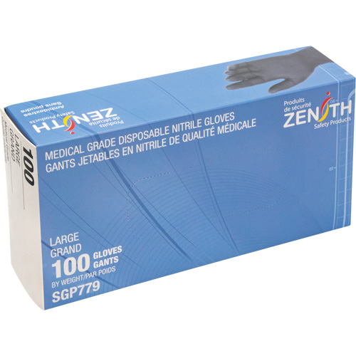 Puncture-Resistant Medical-Grade Disposable Gloves, Large, Nitrile, 5-mil, Powder-Free, Black, Class 2 Ottawa Fastener Supply