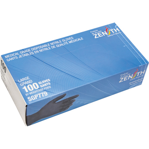 Puncture-Resistant Medical-Grade Disposable Gloves, Large, Nitrile, 5-mil, Powder-Free, Black, Class 2 Ottawa Fastener Supply