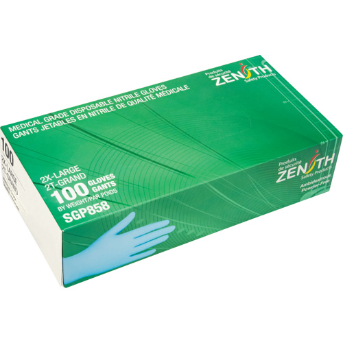 Puncture-Resistant Medical-Grade Disposable Gloves, 2X-Large, Nitrile, 3.5-mil, Powder-Free, Blue, Class 2 Ottawa Fastener Supply