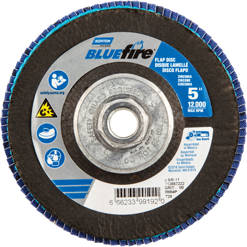 BlueFire&reg; Flap Disc, 5" x 5/8"-11, Type 29, 80 Grit, Zirconia Alumina Ottawa Fastener Supply