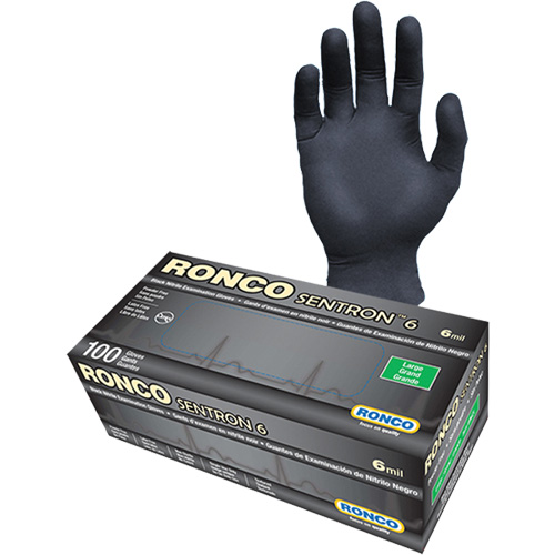 Gants d'examen jetables Sentron 6, Petit, Nitrile, 6 mils, Sans poudre, Noir, Classe 2 Ottawa Fastener Supply