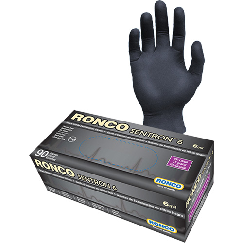 Sentron 6 Disposable Examination Gloves, 2X-Large, Nitrile, 6-mil, Powder-Free, Black, Class 2 Ottawa Fastener Supply
