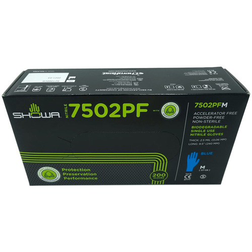 Biodegradable Disposable Gloves, X-Small, Nitrile, 2.5-mil, Powder-Free, Blue Ottawa Fastener Supply