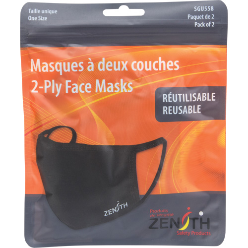 2-Ply Reusable Face Masks, Polyester, Black Ottawa Fastener Supply