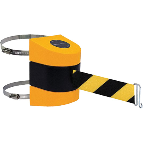 Tensabarrier&reg; Barrier Post Mount with Belt, Plastic, Clamp Mount, 24', Black and Yellow Tape Ottawa Fastener Supply
